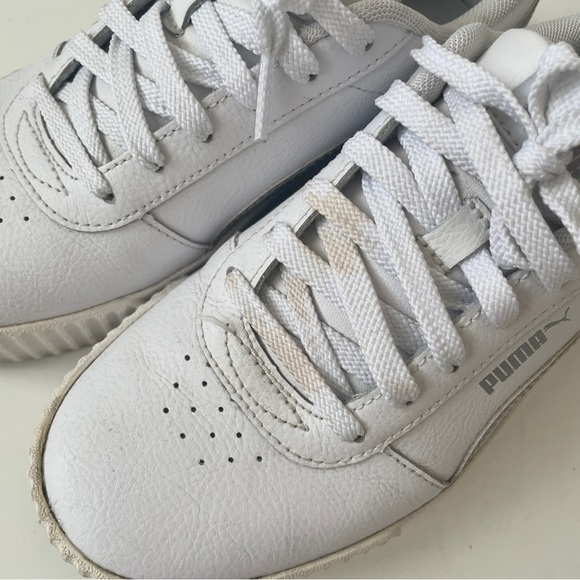 Puma Carina Sneaker Leather Platform Shoes in White / Silver, Size 6.5 - Picture 10 of 11